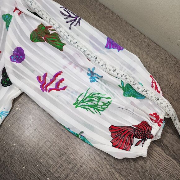 Vintage Mosaic Ruffled Mini Dress Womens XS Summer Beach Coastal Vacation - Picture 15 of 16